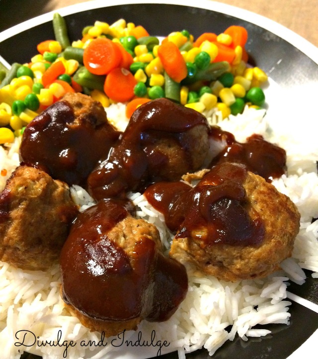 I added even more BBQ sauce after adding the meatballs to some rice.  Delicious!